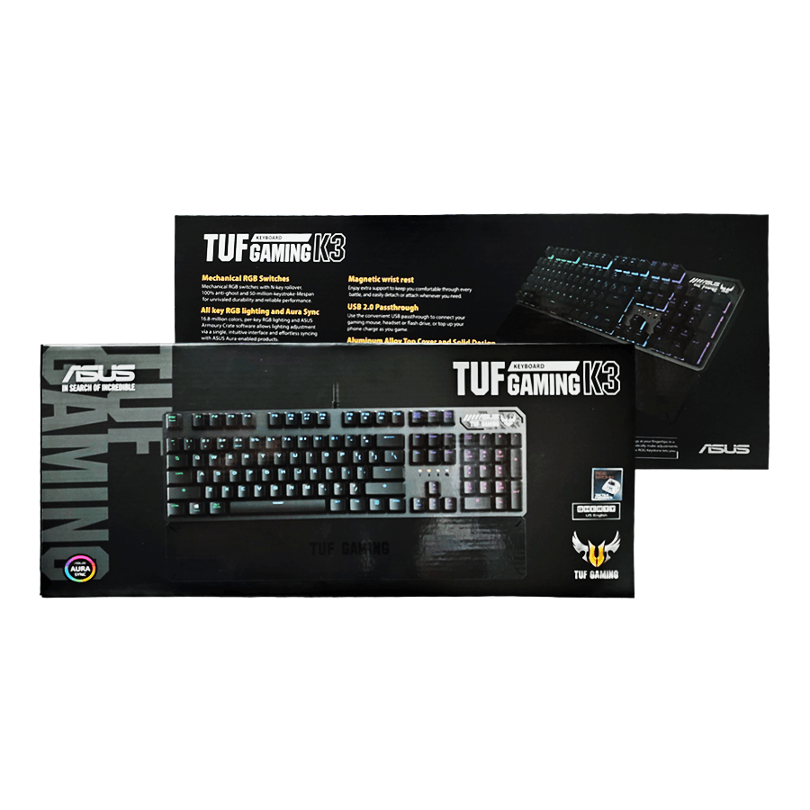 ASUS TUF Gaming K3 - Clavier gaming AZERTY - Switches Kailh Brown -  Rétroéclairage RGB Aura Sync - 8 touches macro