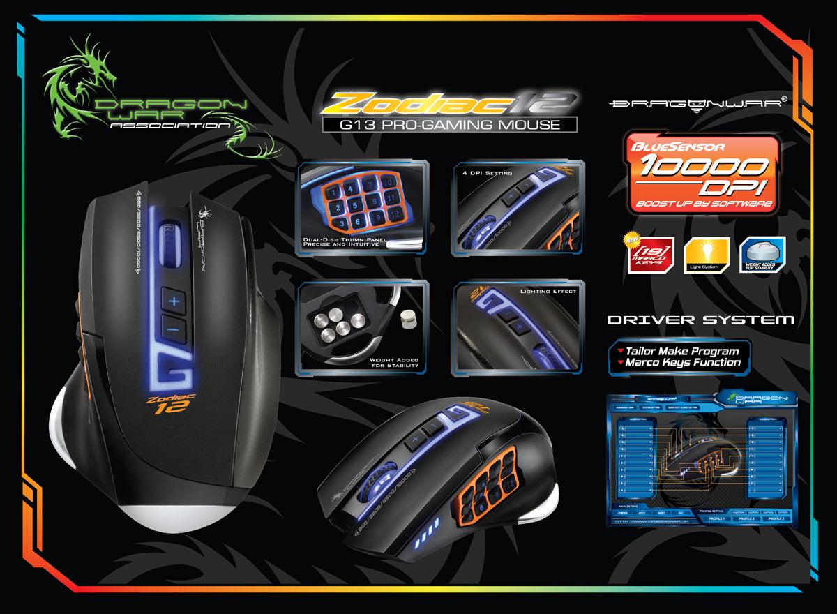 Dragonwar Zodiac 12 G13 Ergonomic MOBA/MMO Professional Gaming Mouse (ELE-G13-BK) - DataBlitz