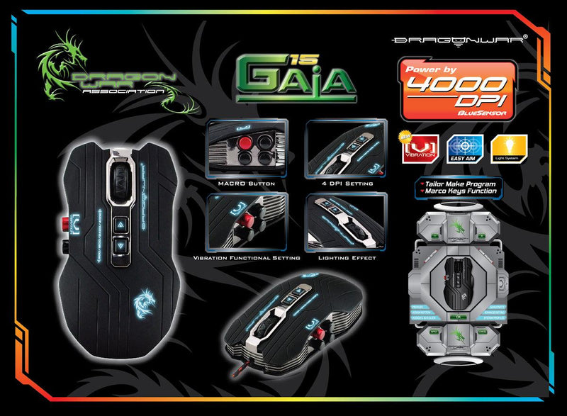 Souris Gamer G15 GAIA MOBA VIBRATION DragonWar pour PC, XBOX One, PS4 et PS3