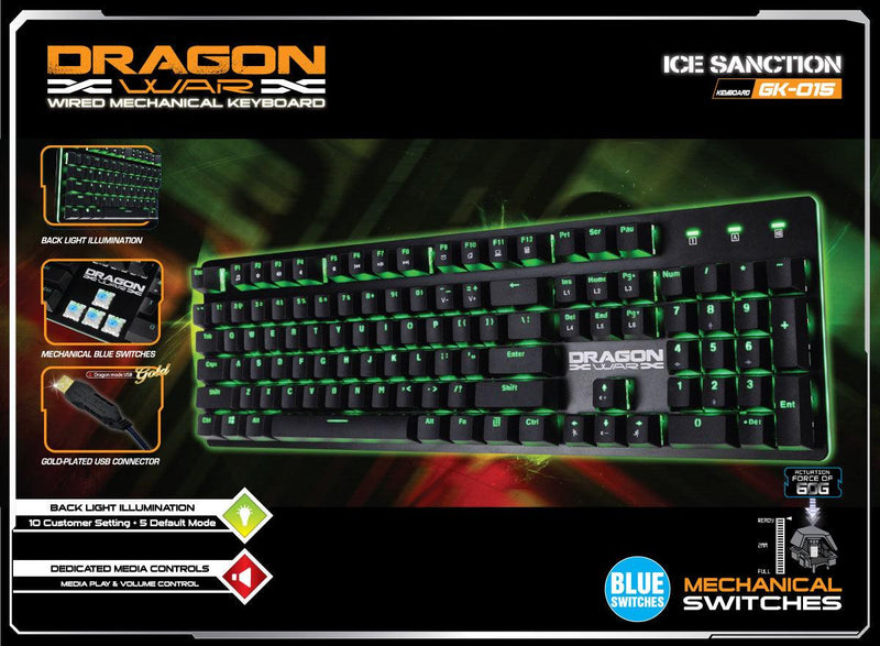 Dragonwar Ice Sanction Wired Mechanical Keyboard (Blue Switches)(GK-015-BK-ENG) - DataBlitz