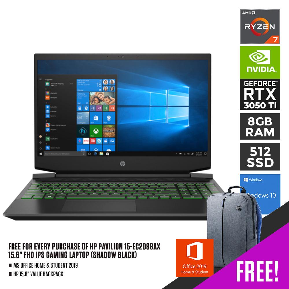 HP PAVILION 15-EC2088AX GAMING LAPTOP (SHADOW BLACK) | 15.6" FHD | RYZEN 7 5800H | 8GB DDR4 | WIN 10 + MS OFFICE HOME & STUDENT HP VALUE BACKPACK - DataBlitz
