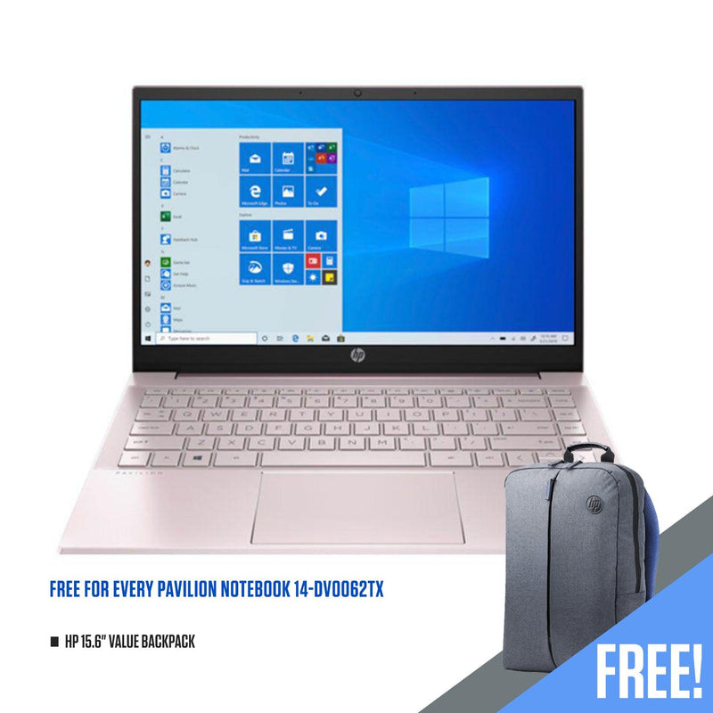HP PAVILION NOTEBOOK 14-DV0062TX 14" (TRANQUIL PINK) + HP 15.6" VALUE BACKPACK - DataBlitz