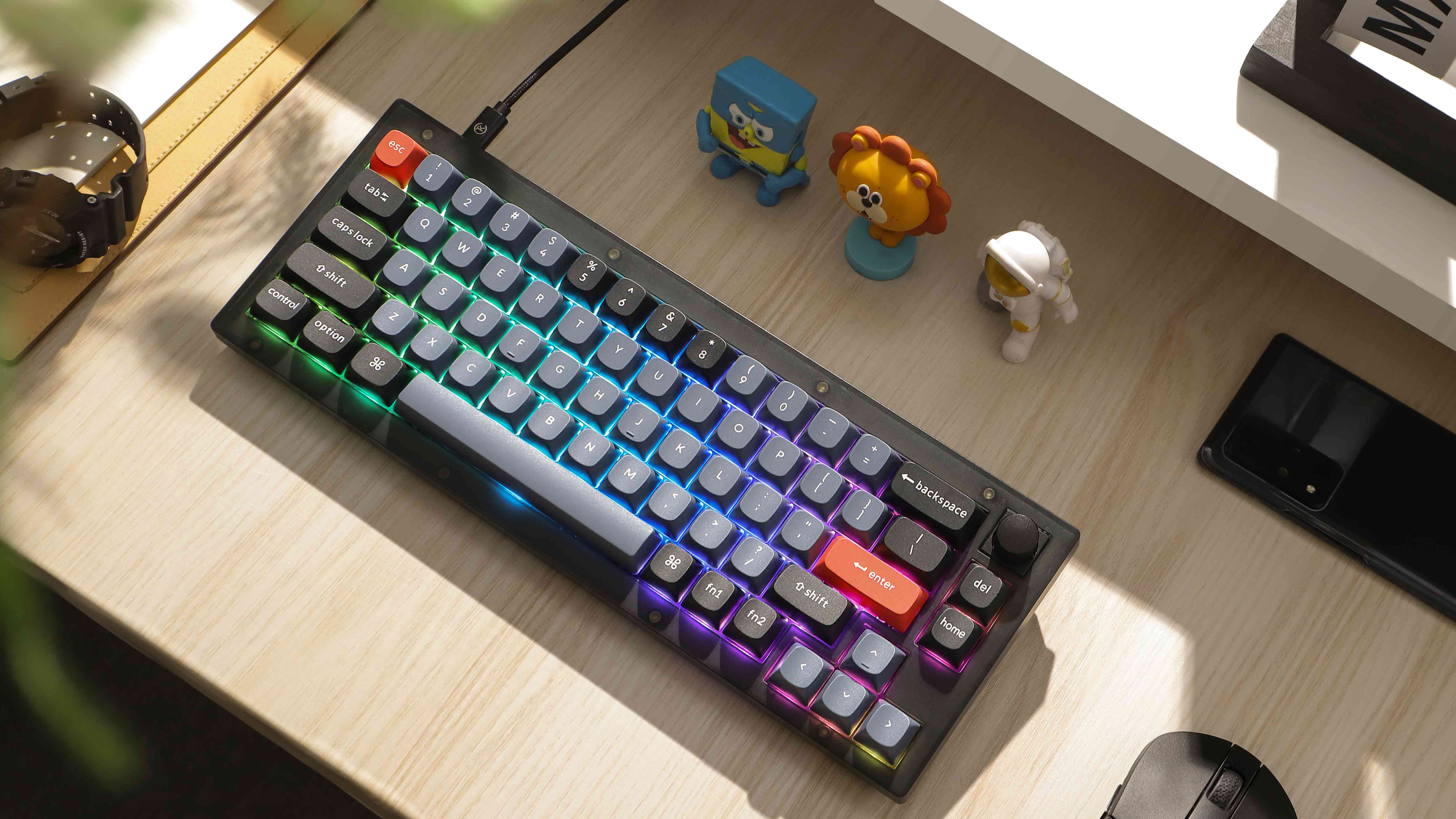 Keychron V2 QMK Custom Mechanical Knob Version Hot-Swappable RGB Backlight Keyboard - Frosted Black Transluscent (K Pro Brown Switch) (V2C3)