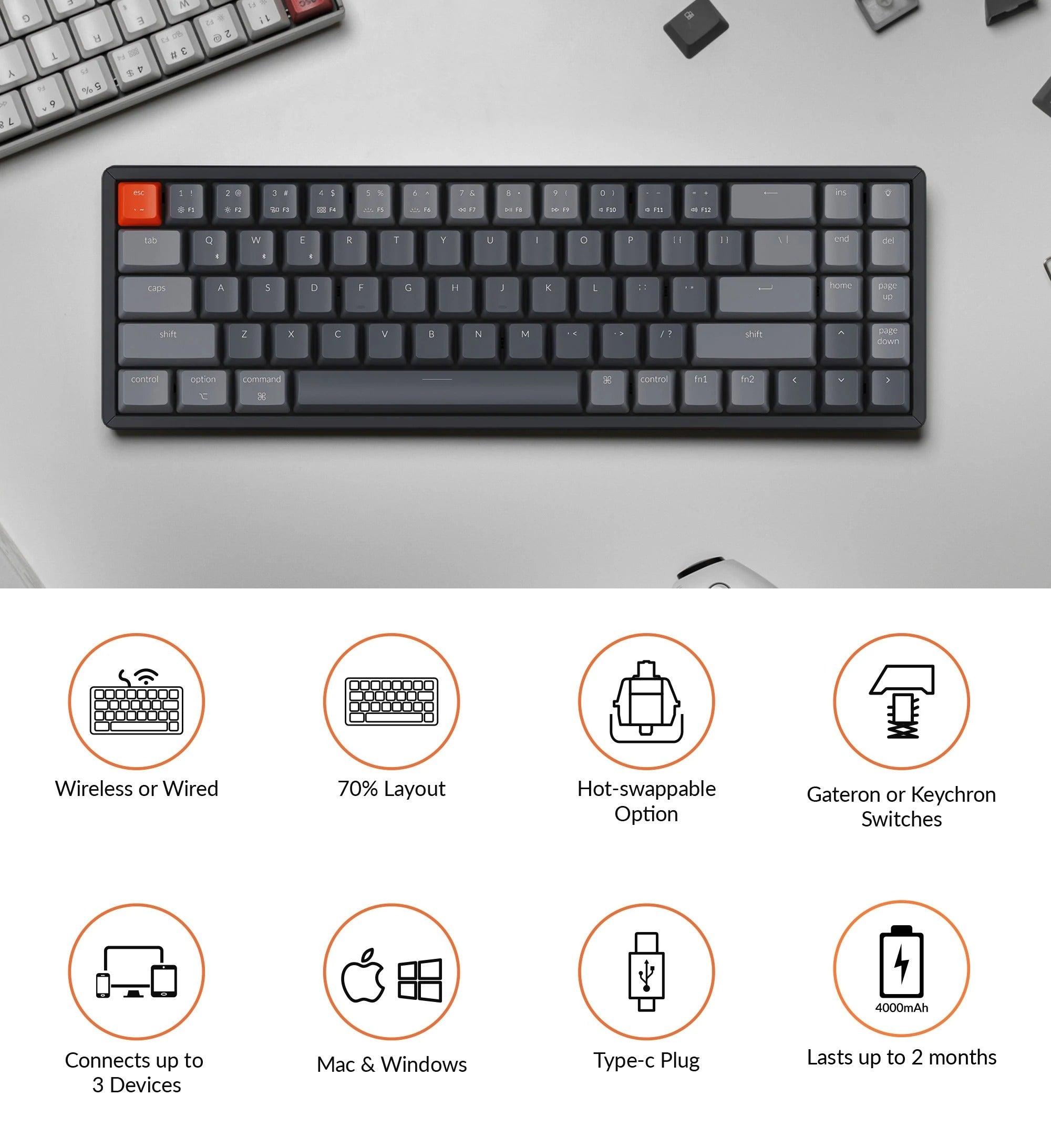 Keychron K14 RGB Backlight Aluminum Hot-Swappable Wireless Mechanical Keyboard (Red Switch) (K14J1) - DataBlitz