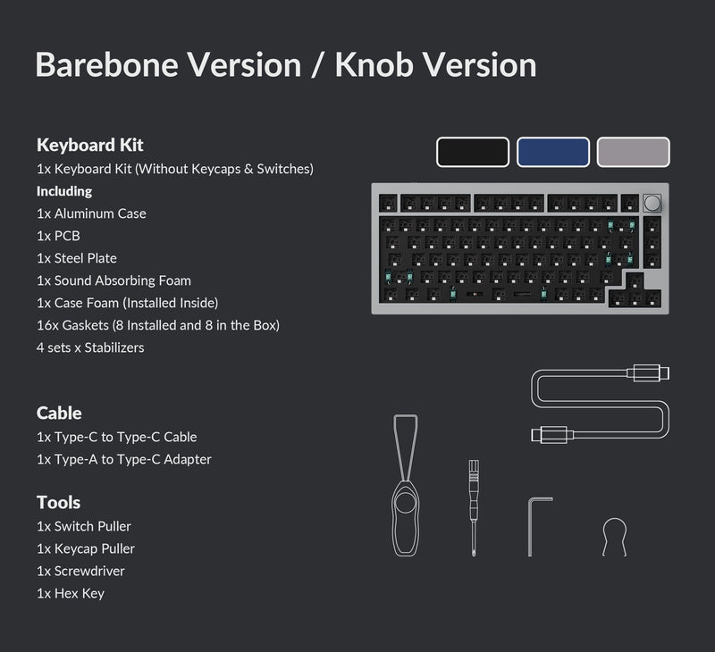 Keychron Q1 QMK Custom Mechanical Barebone Knob Keyboard Version 2