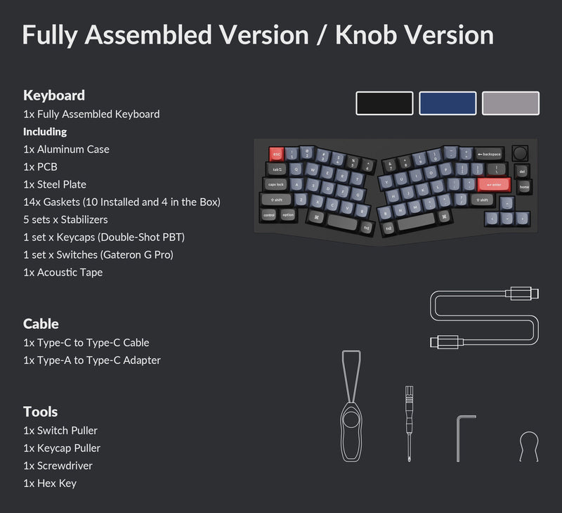 Keychron Q8 QMK Knob Version RGB Backlight Hot-Swappable Wired Mechanical Keyboard - Black Special Color (Red Switch) (Q8M1Z)