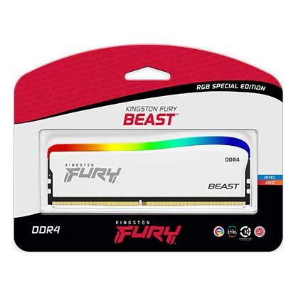 Kingston Fury Beast 8GB (1X8GB) DDR4 RGB SE 3200MT/S Memory (White) (KF432C16BWA/8) - DataBlitz