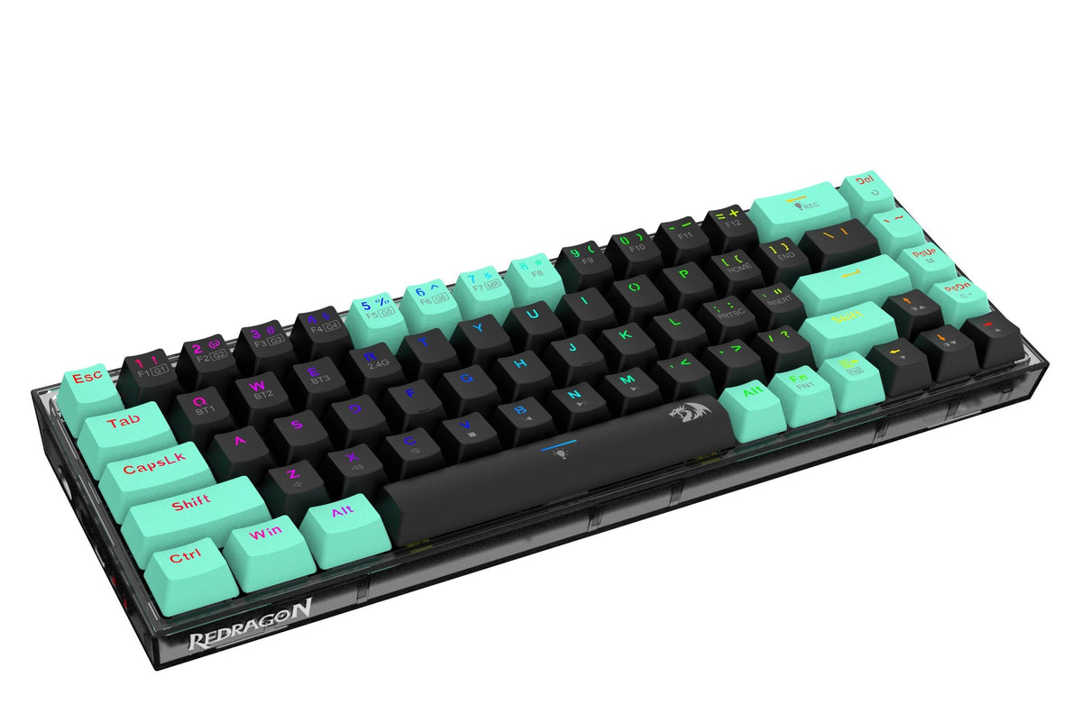 Redragon Castor Pro Wired/2.4G/BT 68-Keys RGB Gaming Keyboard - Yellow Switch (Black/Green) (K631RGB-PRO-BG) - DataBlitz