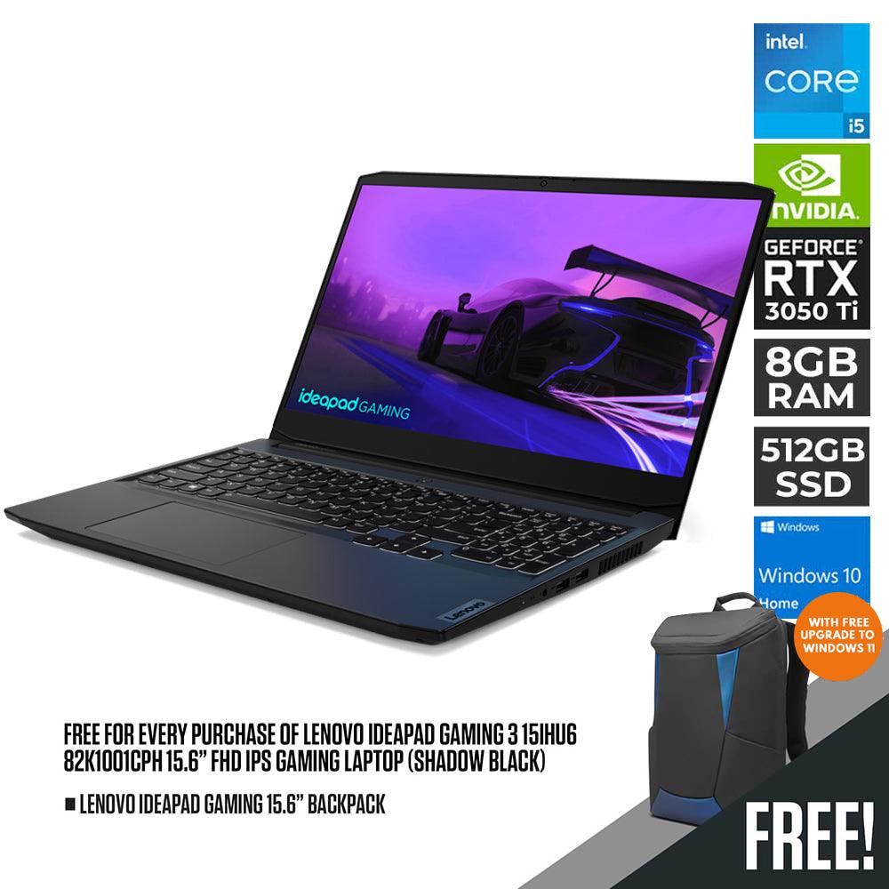 LENOVO IDEAPAD GAMING 3 15IHU6 82K1001CPH GAMING LAPTOP (SHADOW BLACK) | 15.6" FHD | i5-11300H | 8GB DDR4 | 512GB SSD | RTX  3050 TI | WIN10 + LENOVO IDEAPAD GAMING BACKPACK - DataBlitz