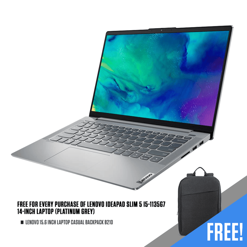 LENOVO IDEAPAD SLIM 5 I5-1135G7 (PLATINUM GREY) | 14" FHD | i5-1135G7 | 8GB DDR4 | 512GB SSD | IRIX XE | WIN10 + LENOVO LAPTOP CASUAL BACKPACK B210 - DataBlitz