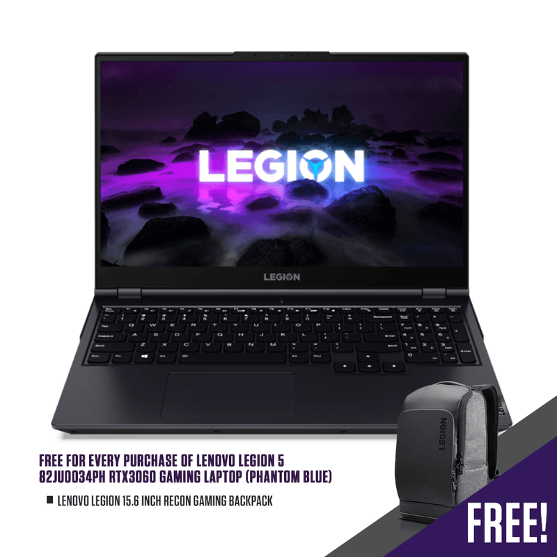 LENOVO LEGION 5 82JU0034PH RTX3060 15.6" GAMING LAPTOP (PHANTOM BLUE) + LENOVO LEGION 15.6 INCH RECON GAMING BACKPACK - DataBlitz