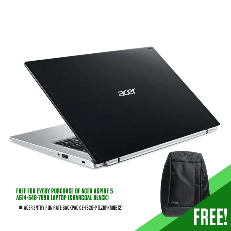 ACER ASPIRE 5 A514-54G-7698 LAPTOP (CHARCOAL BLACK) | 14" FHD | i7-1165G7 | 8GB DDR4 | 256GB SSD | MX350 | WIN10 + ACER ENTRY RUN RATE BACKPACK E-1620-P (LZBPKM6B12) - DataBlitz