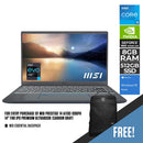 MSI Prestige 14 A11SC-096PH Premium Ultrabook (Carbon Gray) |14" FHD | i5-1155G7 | 8GB DDR4 | 512GB  SSD | GTX1650 | WIN11 + MSI Essential Backpack (Black)