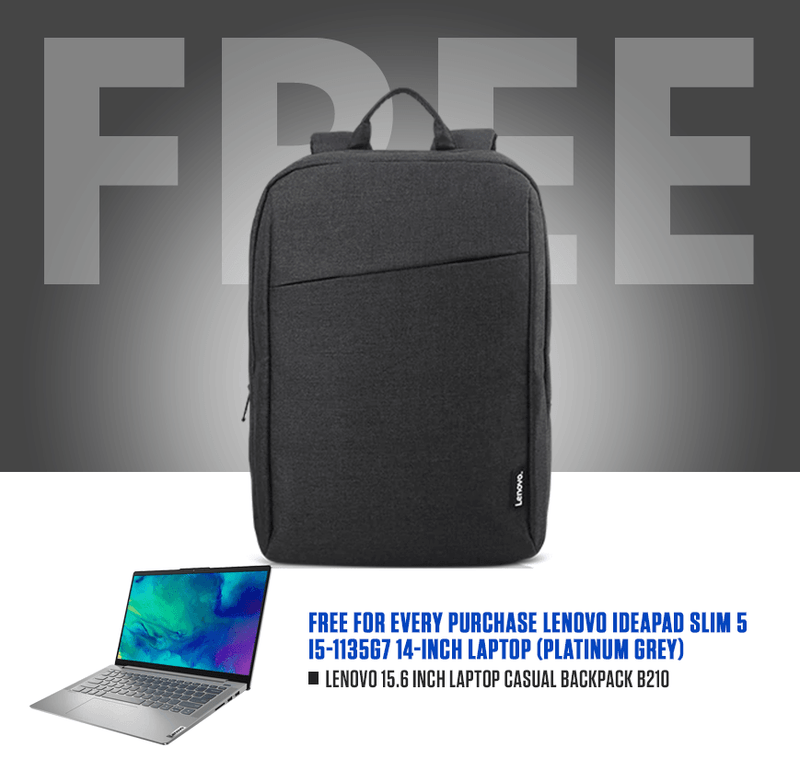 LENOVO IDEAPAD SLIM 5 I5-1135G7 (PLATINUM GREY) | 14" FHD | i5-1135G7 | 8GB DDR4 | 512GB SSD | IRIX XE | WIN10 + LENOVO LAPTOP CASUAL BACKPACK B210 - DataBlitz