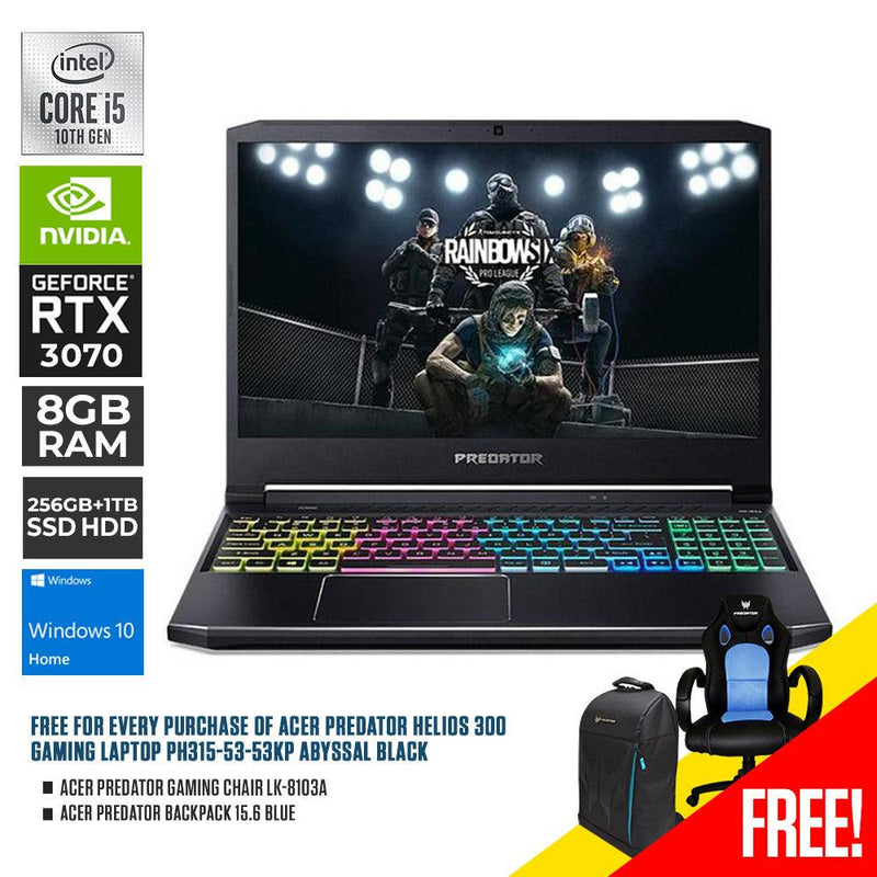 ACER PREDATOR HELIOS 300 PH315-53-53KP 15.6" GAMING LAPTOP  ABYSSAL BLACK + ACER PREDATOR GAMING CHAIR LK-8103A + ACER PREDATOR BACKPACK 15.6 BLUE - DataBlitz