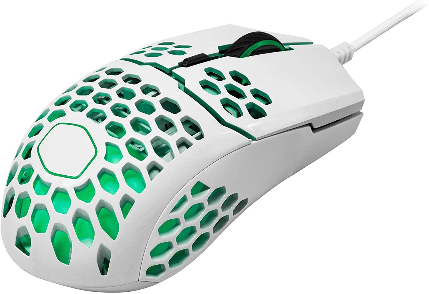 Cooler Master MM711 Gaming Mouse With Lightweight Honeycomb Shell, Ultraweave Cable & RGB Accents (Glossy White)) - DataBlitz