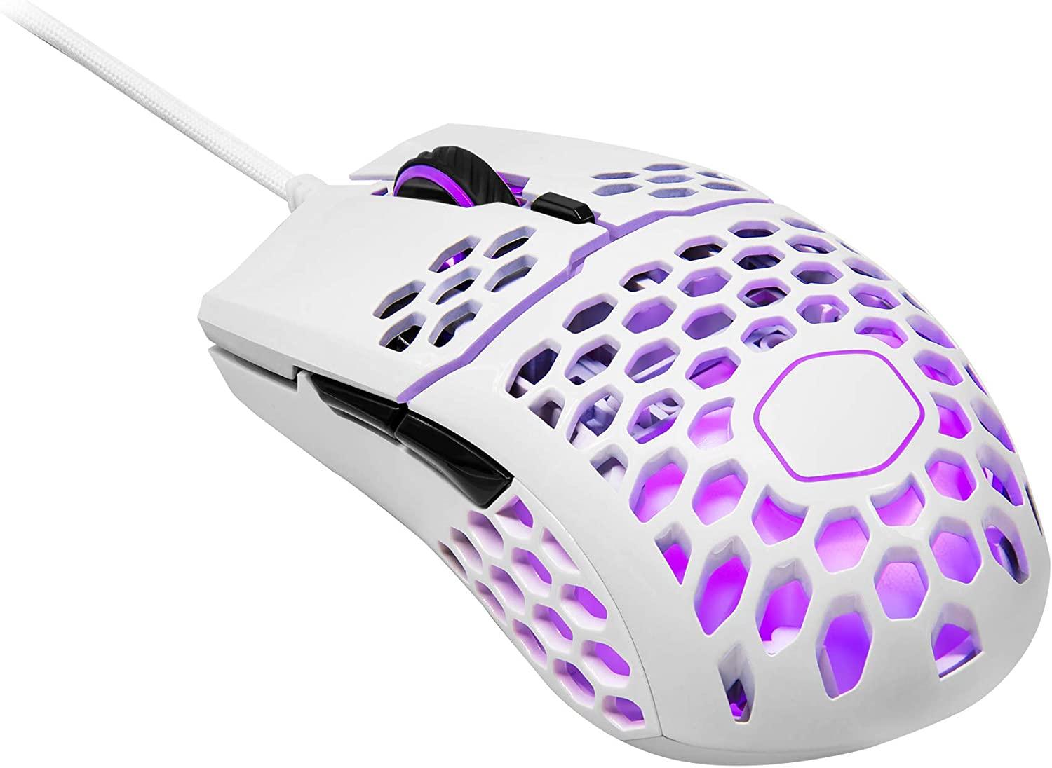 Cooler Master MM711 Gaming Mouse With Lightweight Honeycomb Shell, Ultraweave Cable & RGB Accents (Glossy White) - DataBlitz