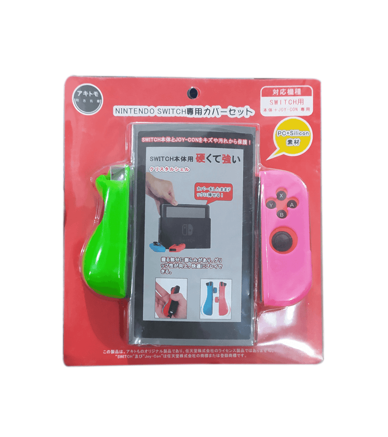 AKITOMO NSW CONSOLE PC COVER + JOYCON (L/R) SILICON COVER DETACHABLE NEON GREEN/PINK (AKSW-105GP) - DataBlitz