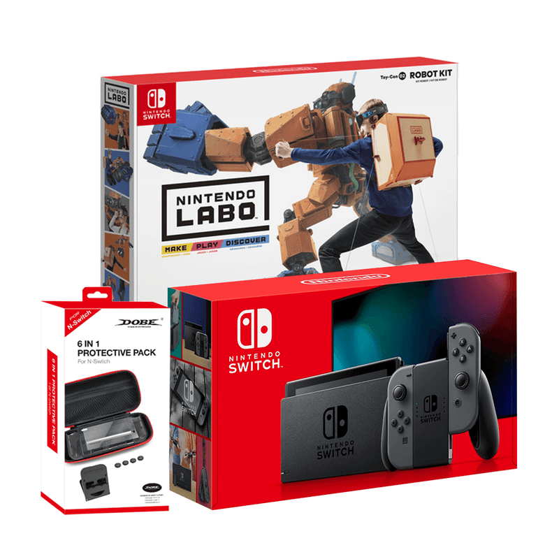 NSW Console Gray + Dobe 6 In 1 Protective Pack (TNS-19286) + Labo Kit Toy-Con 02 Robot Kit Bundle - DataBlitz