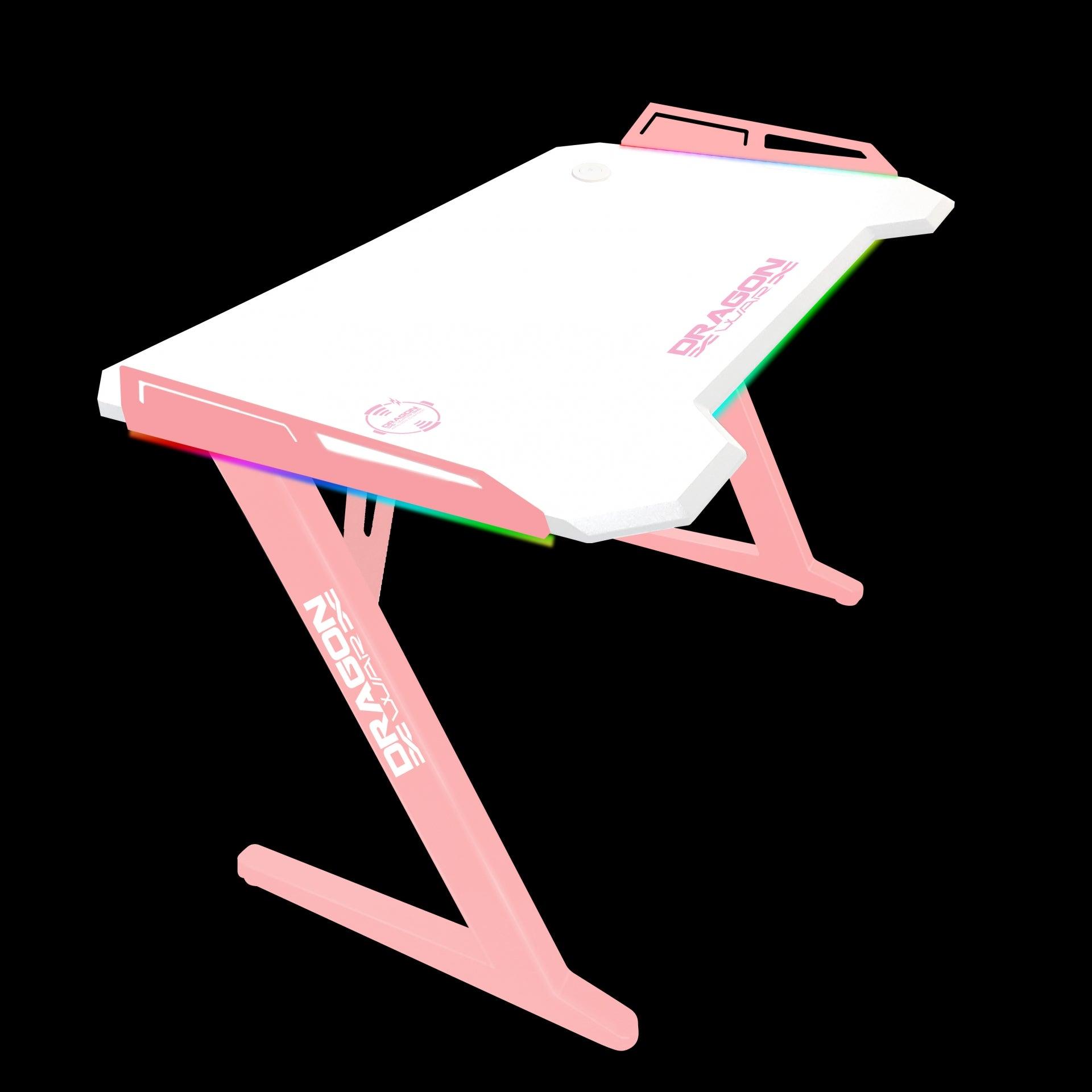 DRAGONWAR RGB LIGHT EFFECT WIRELESS PHONE CHARGER PRO-GAMING DESK (PINK/WHITE) (GT-006-V2-PK) - DataBlitz