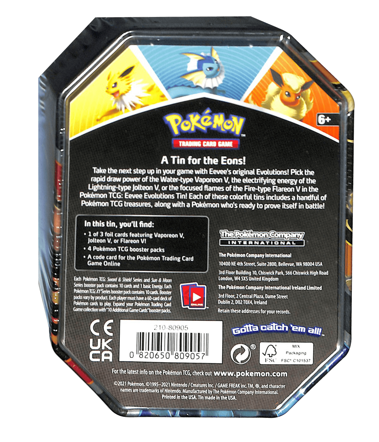 POKEMON TRADING CARD GAME SWORD & SHIELD EEVEE EVOLUTIONS TIN FALL 2021 FLAREON V SINGLE STRIKE (210-80905) - DataBlitz