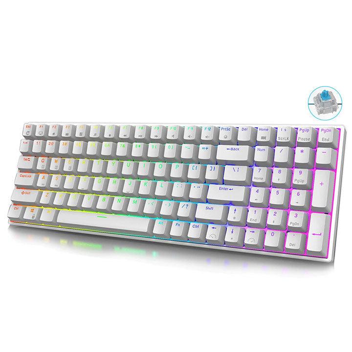 ROYAL KLUDGE RK100 TRI-MODE RGB 100 KEYS HOT SWAPPABLE MECHANICAL KEYBOARD WHITE (BLUE SWITCH) - DataBlitz