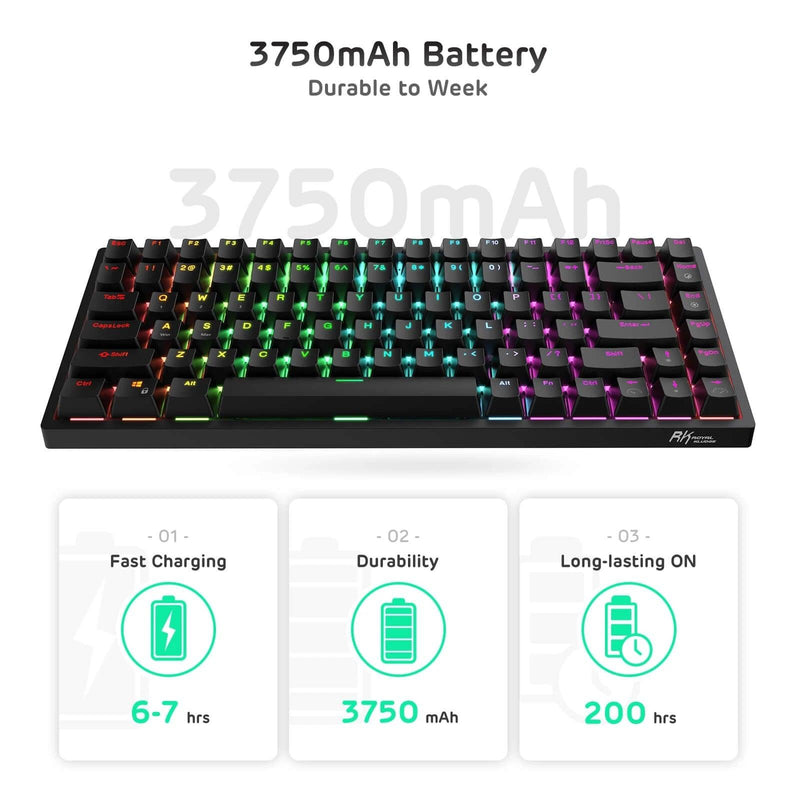 ROYAL KLUDGE RK84 TRI-MODE RGB 84 KEYS HOT SWAPPABLE MECHANICAL KEYBOARD BLACK (BROWN SWITCH) - DataBlitz