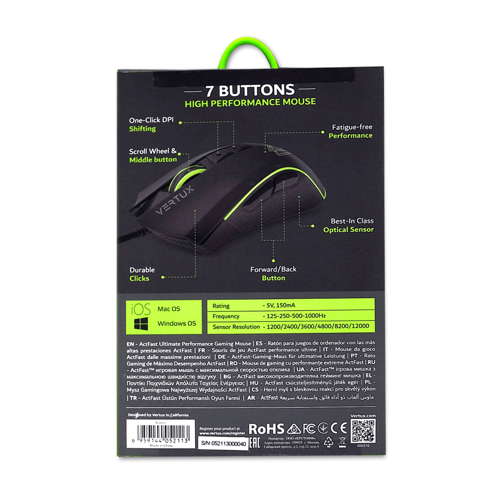 VERTUX RODON ACTFAST ULTIMATE PERFORMANCE GAMING MOUSE BLACK - DataBlitz