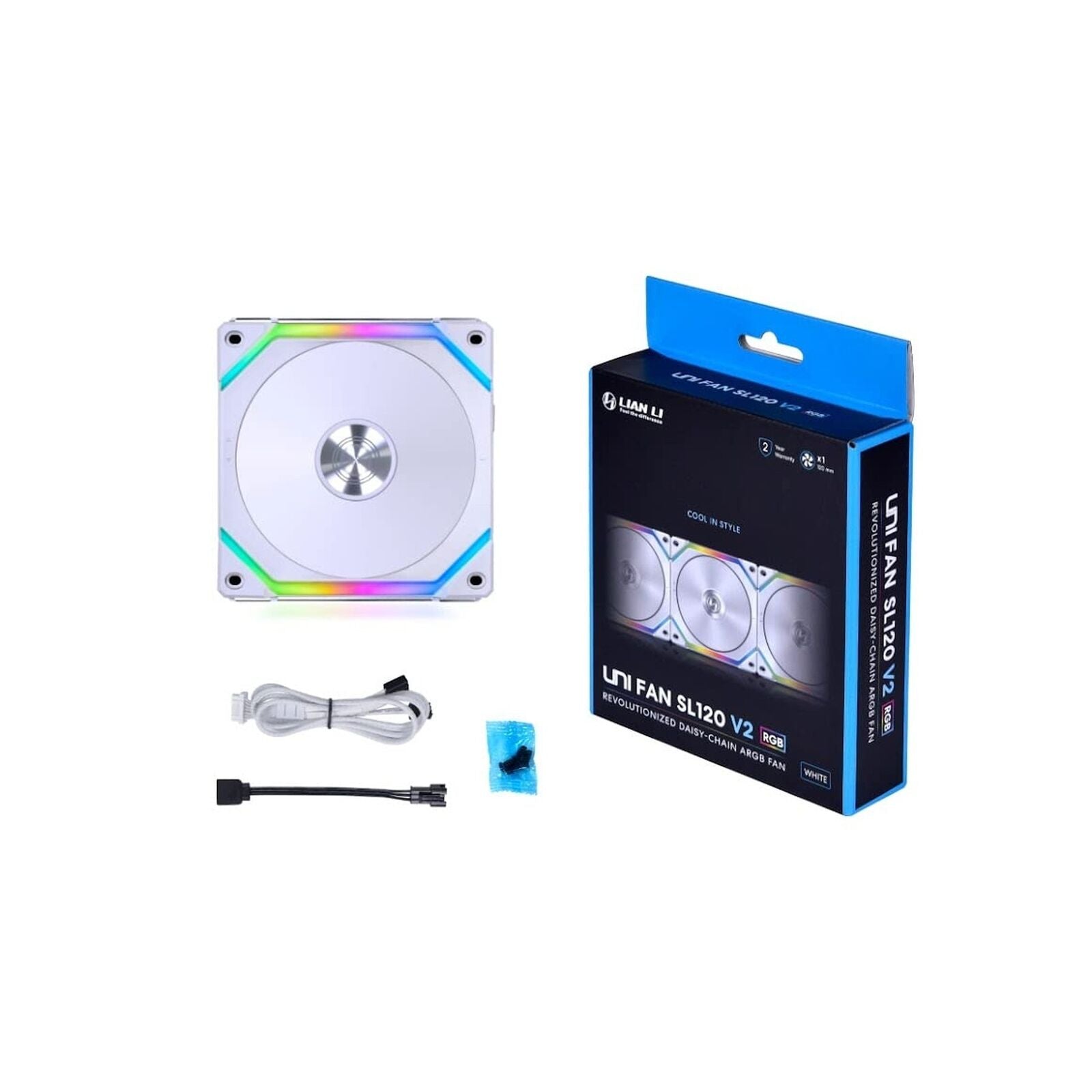 Lian Li Uni Fan SL120 V2 RGB Revolutionized Daisy-Chain ARGB Fan 120MM Single Pack (White)