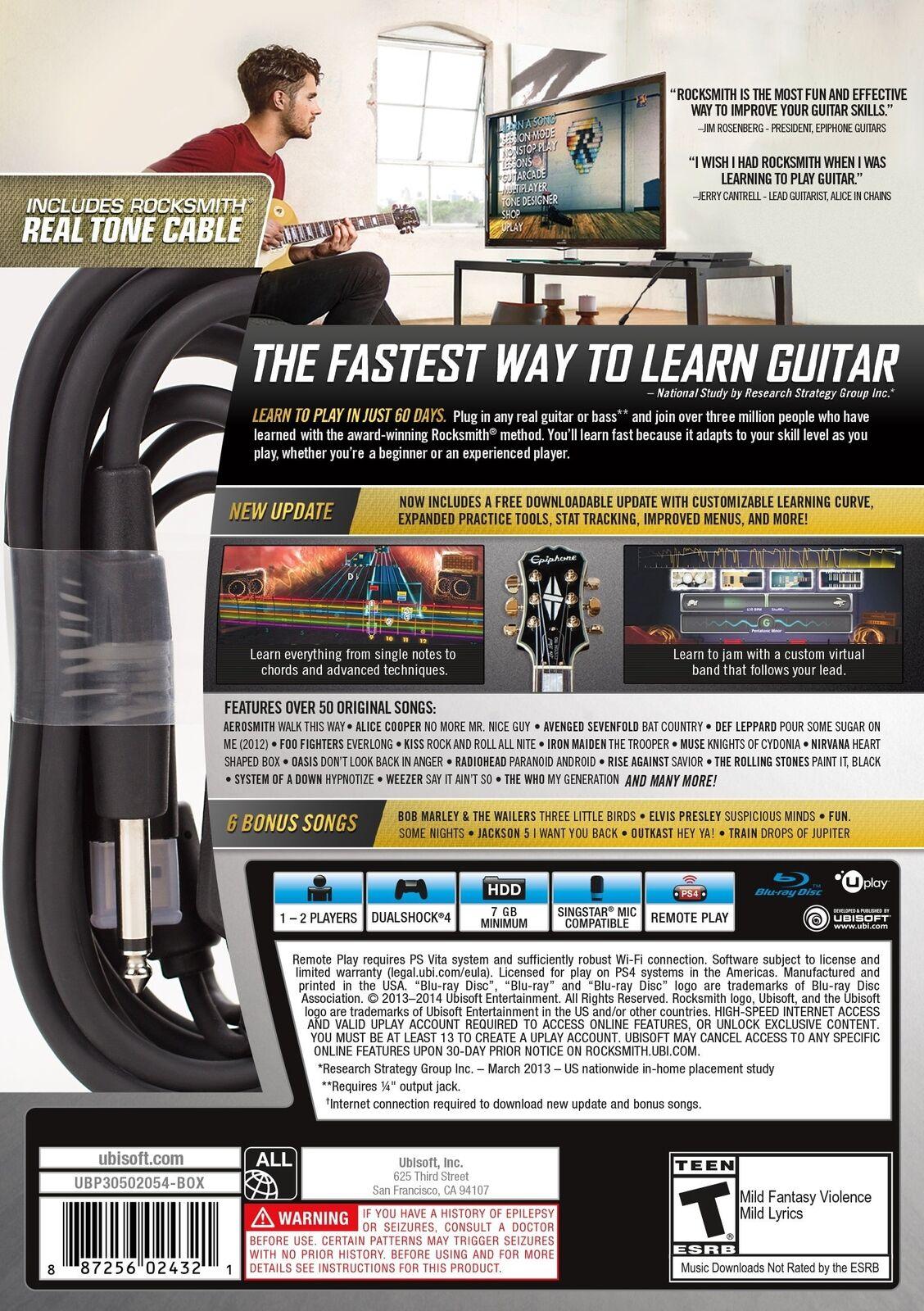 PS4 ROCKSMITH 2014 ED. REMASTERED THE FASTEST WAY TO LEARN GUITAR W/ REAL TONE CABLE ALL - DataBlitz