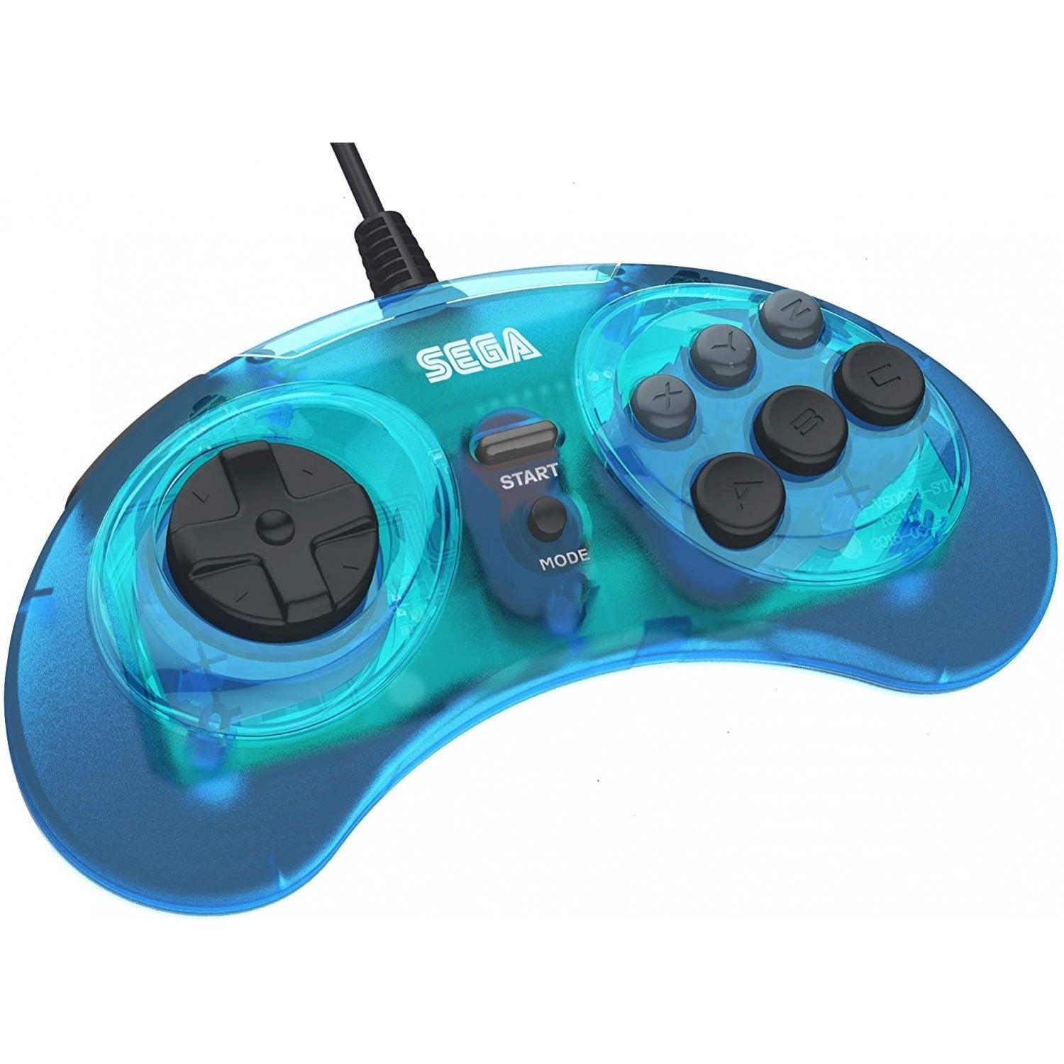 RETRO-BIT SEGA GENESIS 8 BUTTON ARCADE PAD WITH USB (PC/MAC/STEAM/SWITCH) (CLEAR BLUE) - DataBlitz