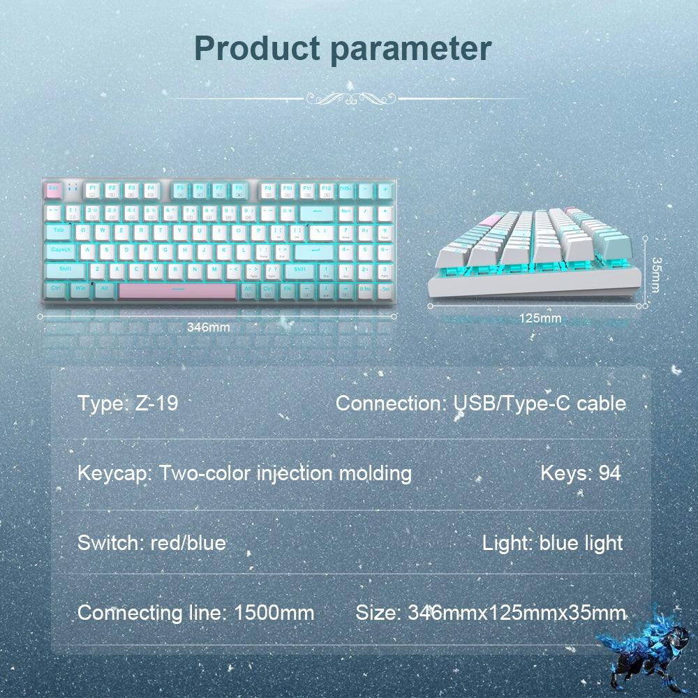 E-YOOSO Z-19 Single Light 94 Keys Hot Swappable Mechanical Keyboard White/Blue (Blue Switch) - DataBlitz
