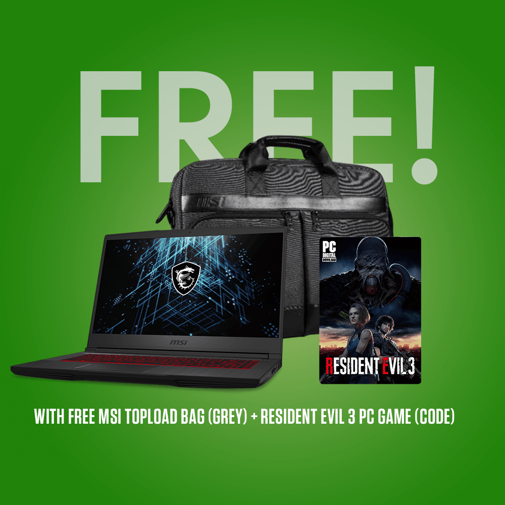 MSI GF65 THIN 10UE-223PH 15.6" GAMING LAPTOP + MSI TOPLOAD BAG (GREY) + RESIDENT EVIL 3 PC GAME (CODE) - DataBlitz
