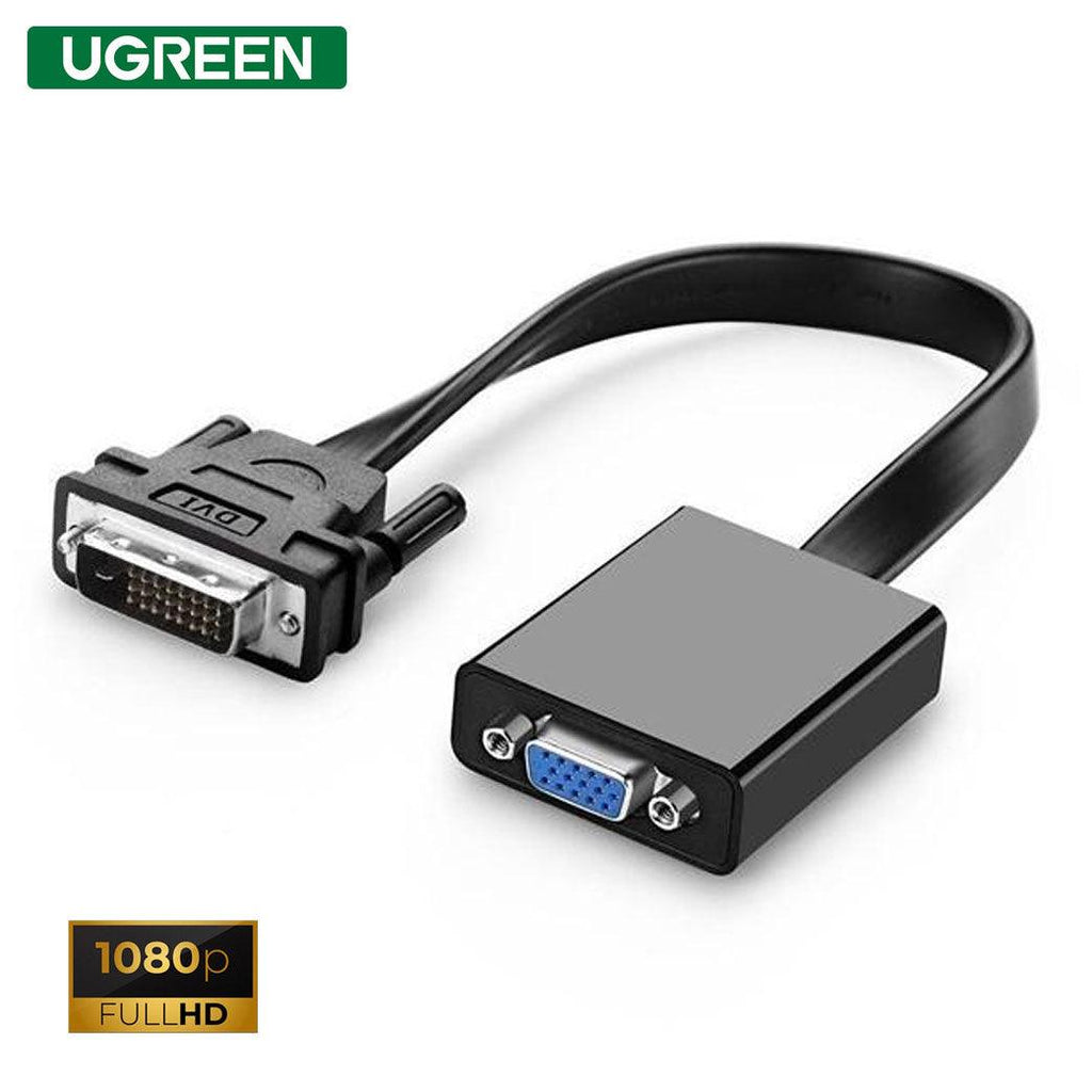 UGREEN DVI-D Male To VGA Female Active Converter Flat Cable 30CM (Black) (MM108/40259)