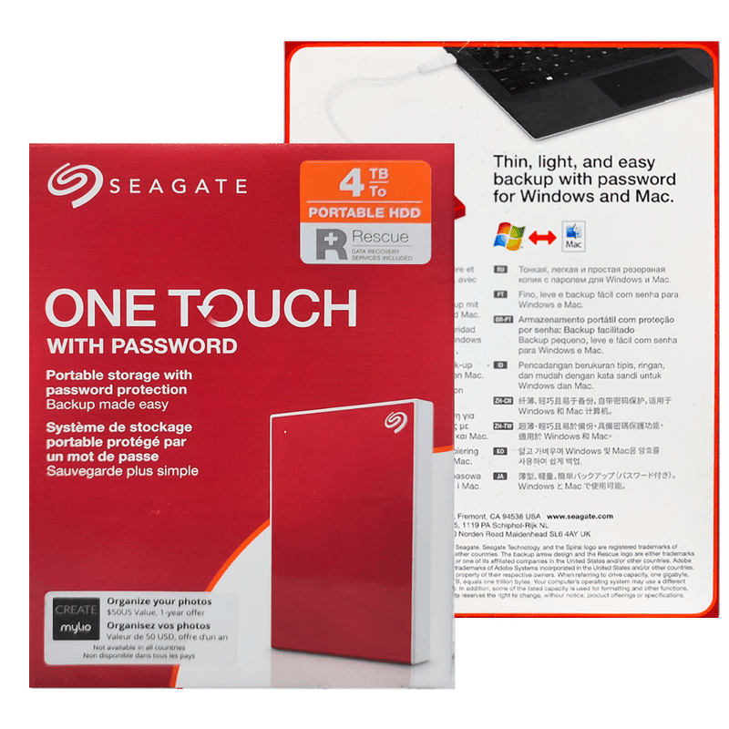 Seagate One Touch 4TB Portable HDD With Password Protection (Red) - DataBlitz