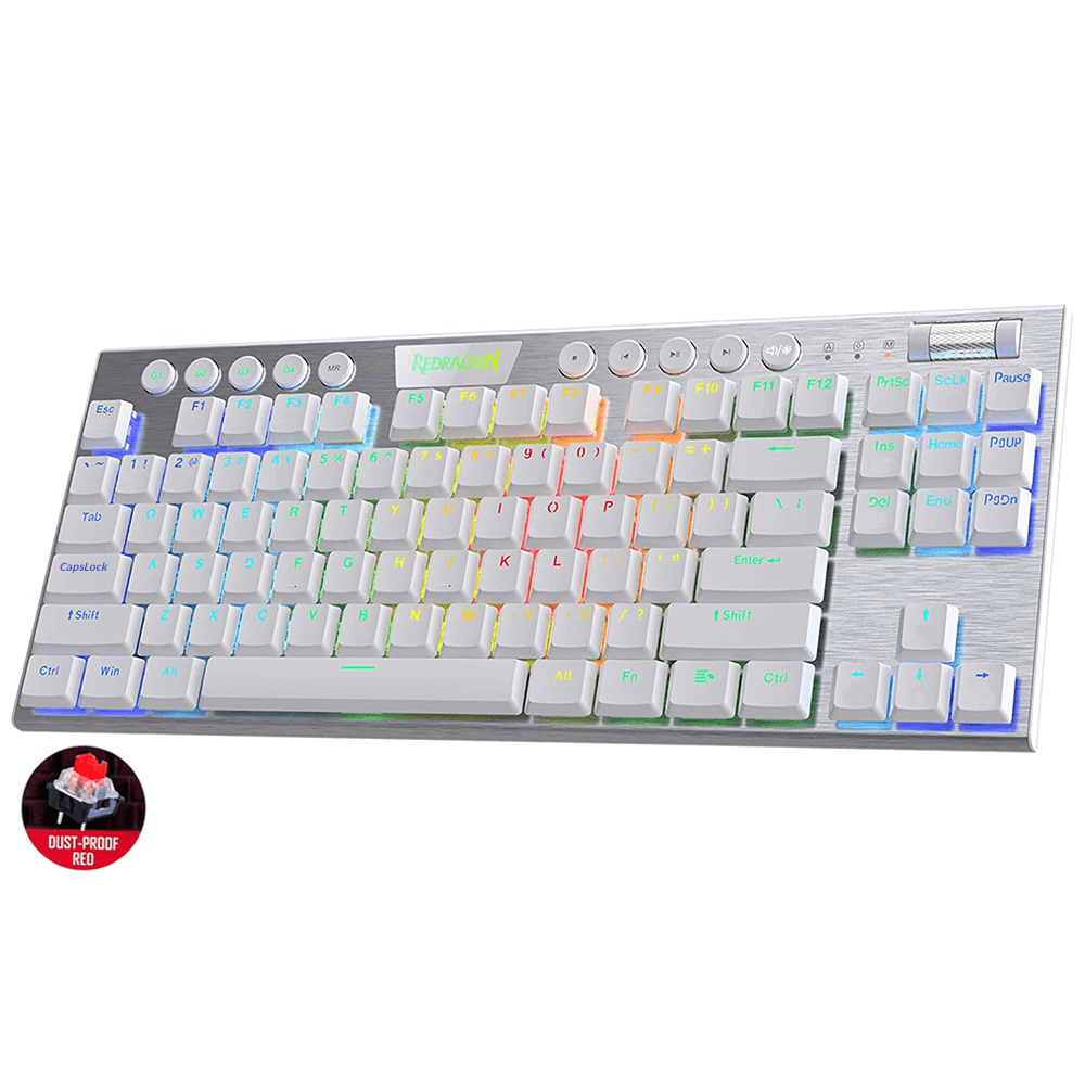 REDRAGON HORUS TKL WIRED/2.4G/BT MECHANICAL WHITE GAMING KEYBOARD (DUST-PROOF RED SWITCH) (K621W-RGB) - DataBlitz